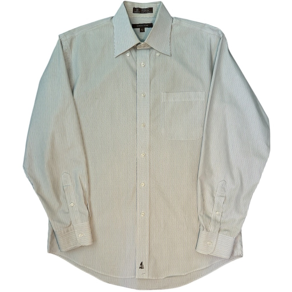 Nordstrom Men's White Striped Dress Shirt Long Sleeve Button Up Neck 15.5